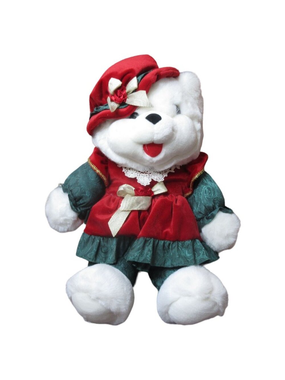 Girl Plush White Christmas Bear with Hat & Dress - 24"